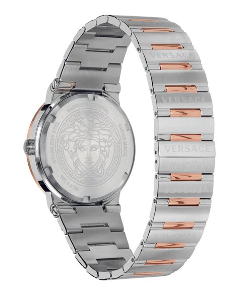 Versace Greca Silver White Guilloch Dial Round Case  .